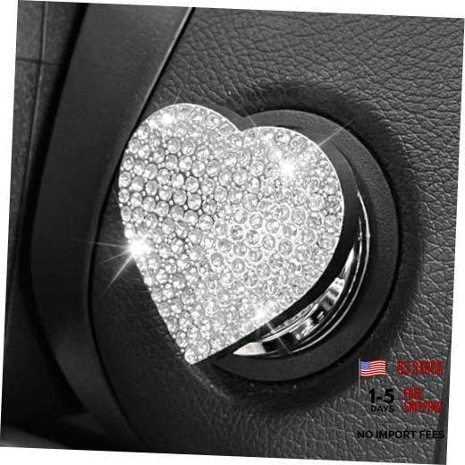 Heart Shape Car Engine Start Button Cover - Sparkly Rhinestone Ignition - White