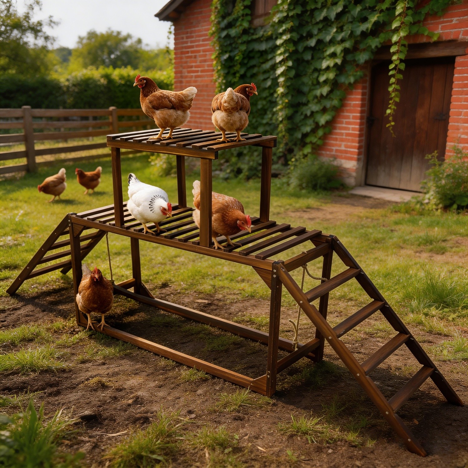 Portable Chicken Perch for Coop with Swing&Climbing Ladder Chicken Roosting Bars