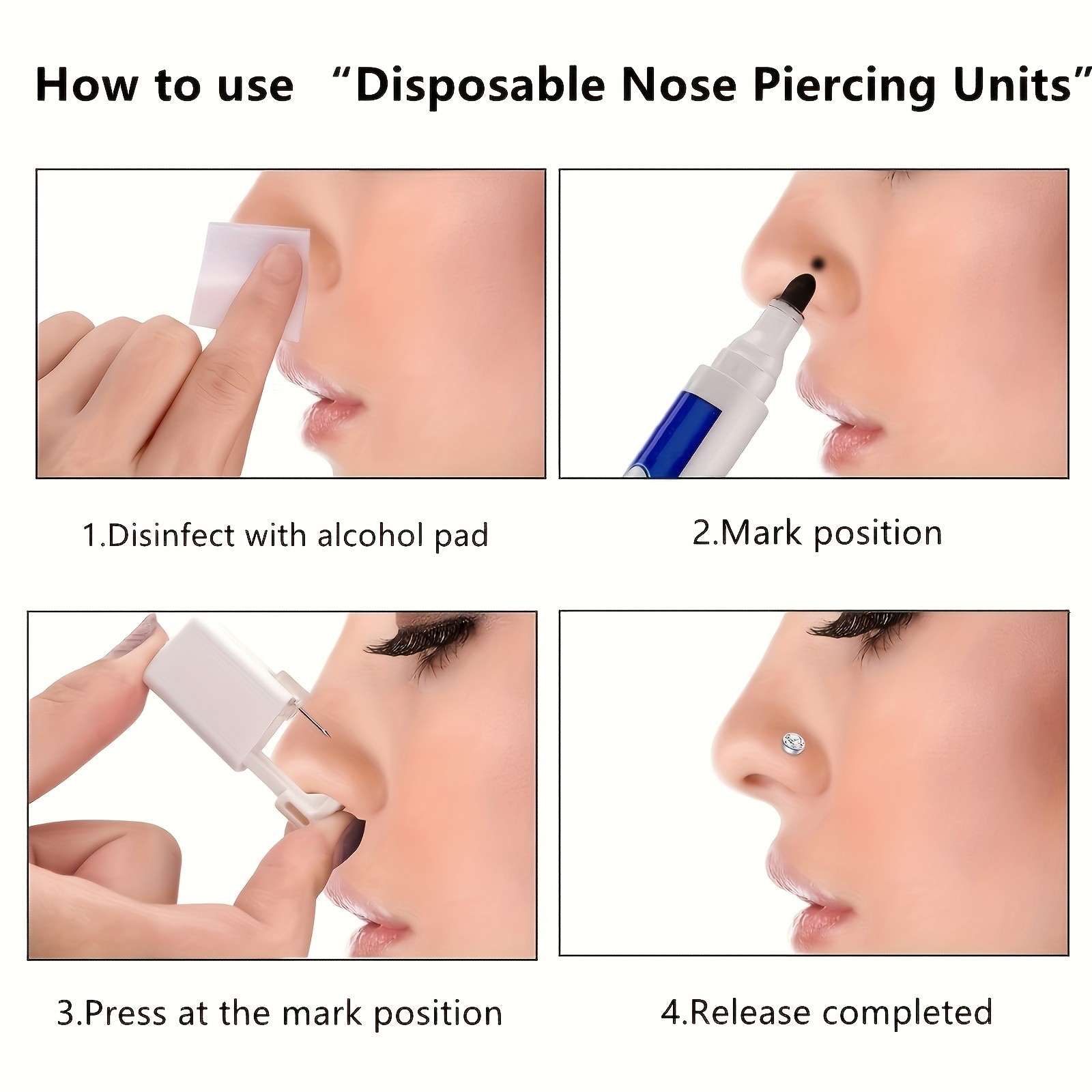 Versatile User Friendly Economical Stylish 4PCS Safe Nose & Ear Piercing Kit Set