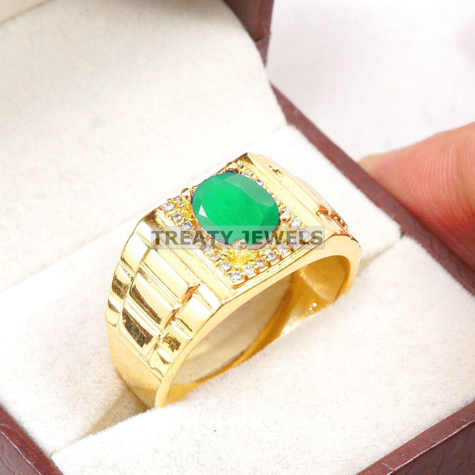 Emerald Oval Cut With 14K Solid Gold Ring For Men's #B55