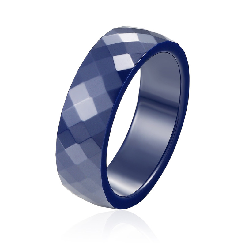 Alleanza Anello di Nozze Donna Ceramica Blu Sfaccettature Lusso Regalo 6mm TC04