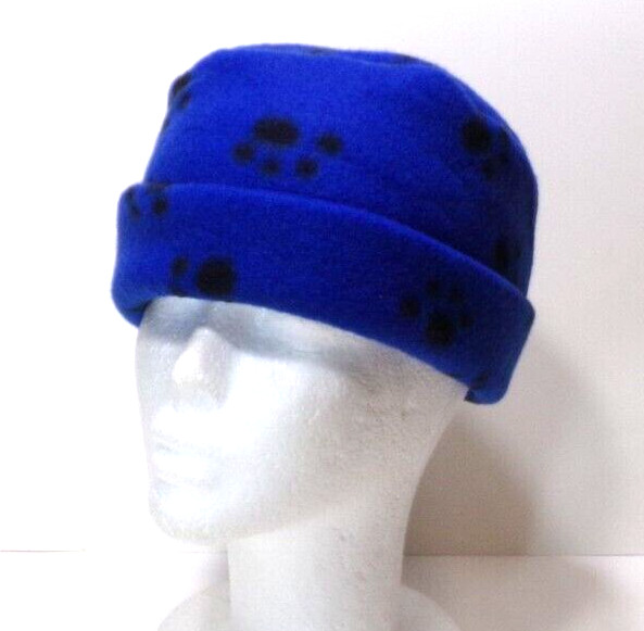CHILD SIZE    BLUE DOG PAWS    POLAR  FLEECE ROLL BRIM WINTER HAT STRETCHY h88cr