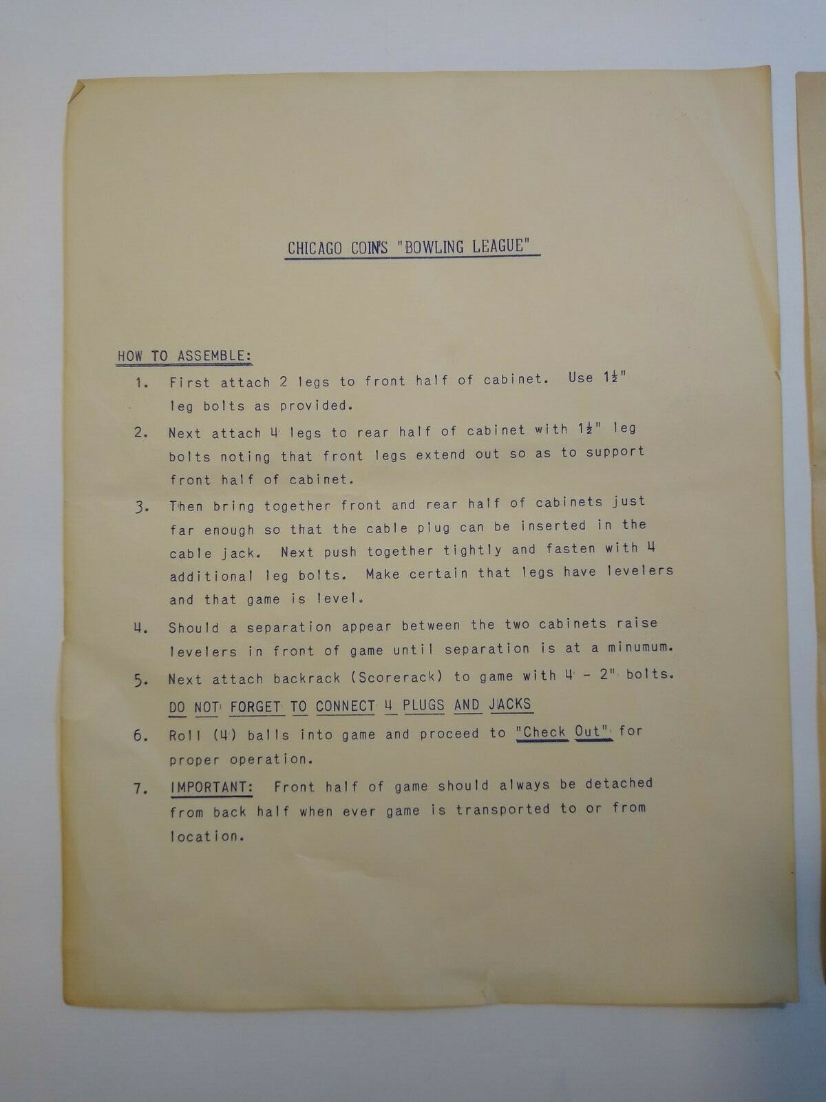Chicago Coin Bowling League Arcade Game Bowler Alley Paper Sheet Agreement 1957