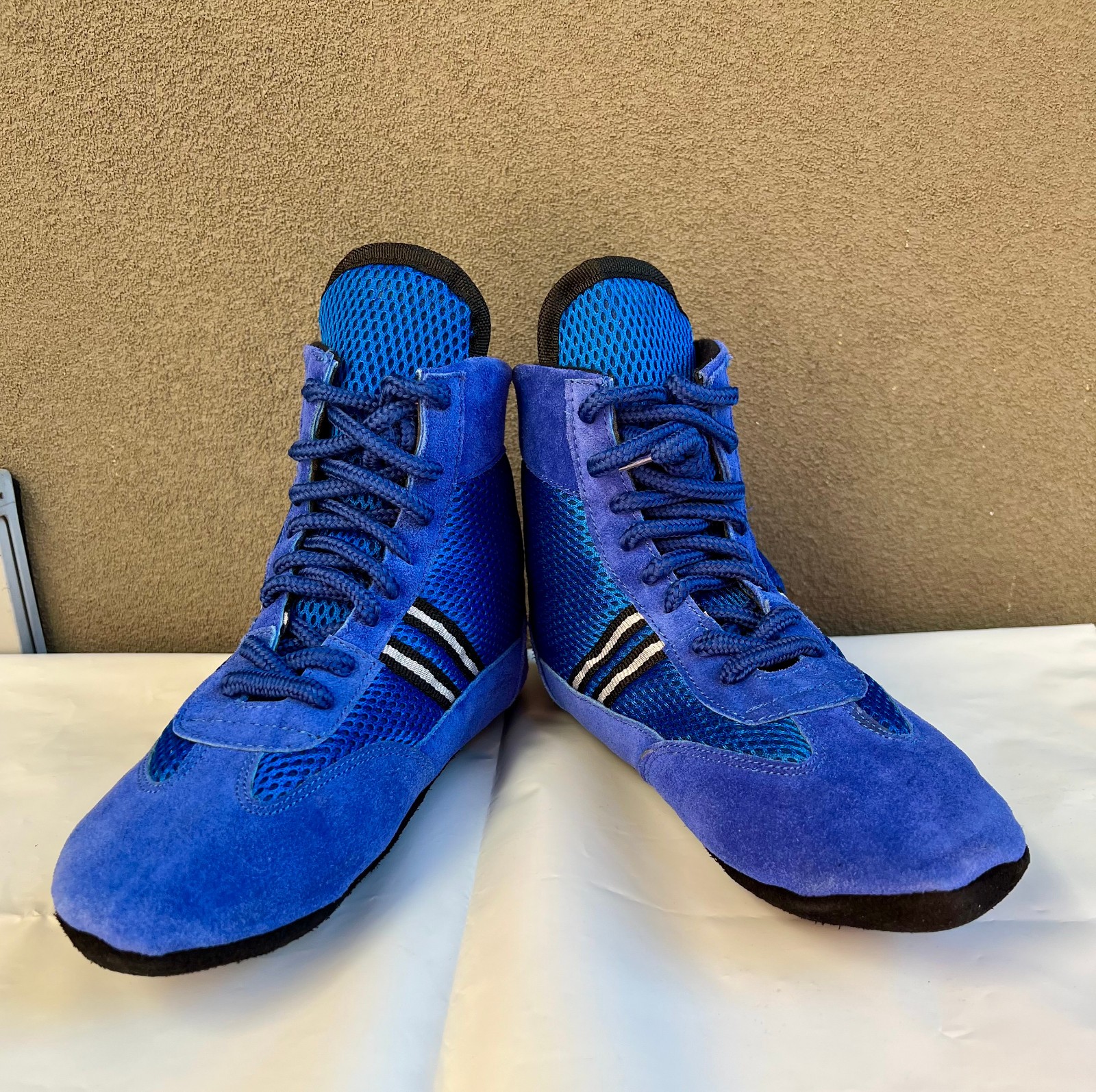 Wrestling Shoes Sambo Boxing MMA BJJ Blue Sued Leather Eva Insoles US11.5 / EU45