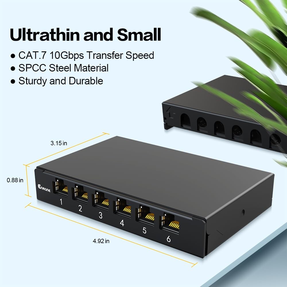 6 Port Patch Panel 0.5U CAT7 Keystone Desk Mount Home Ethernet Termination Box