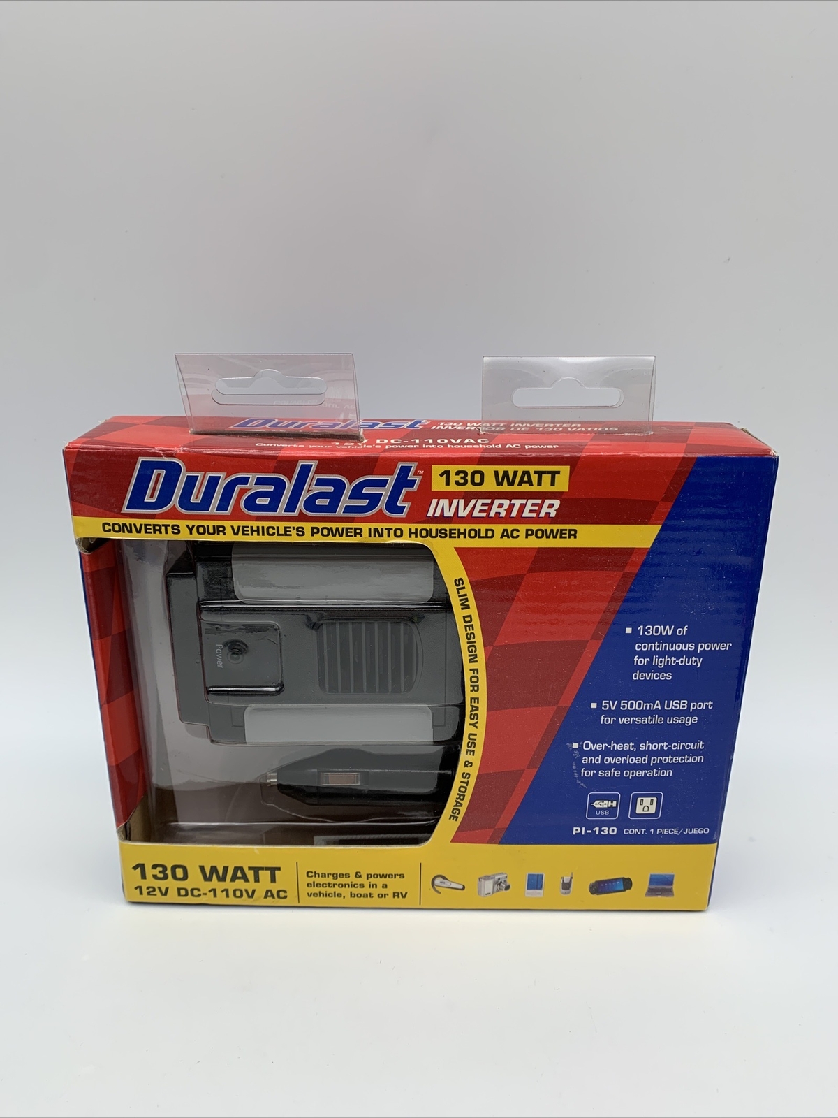 Duralast 130 Watt Power Inverter PI-130 with USB Port New In Box