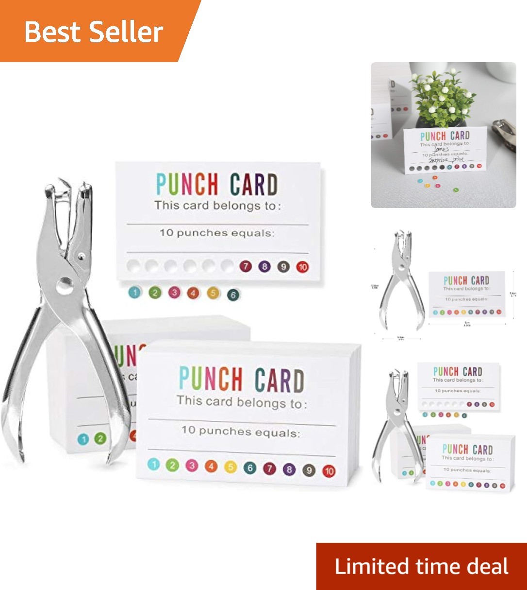 Pack of 200 Reward Punch Cards - 3.5" x 2" Ideal for Kids & Classroom Incentives