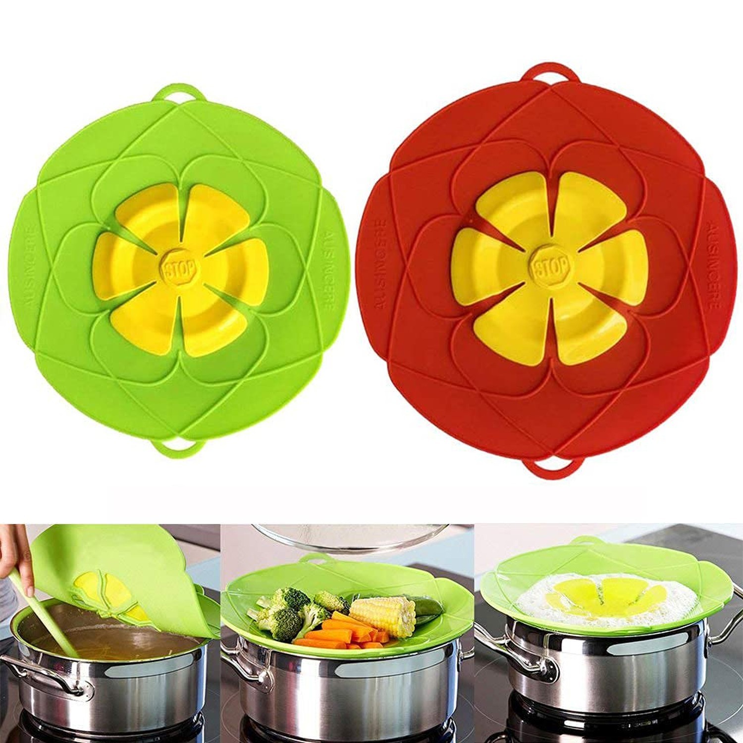 Spill Stopper Lid, Anti Spill & Boil Over Safeguard, Silicone Pot Cover, Mult...