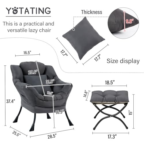Lazy Chair with Ottoman, Comfy Reading Lounge Chair Dark Grey-same Color Pillow
