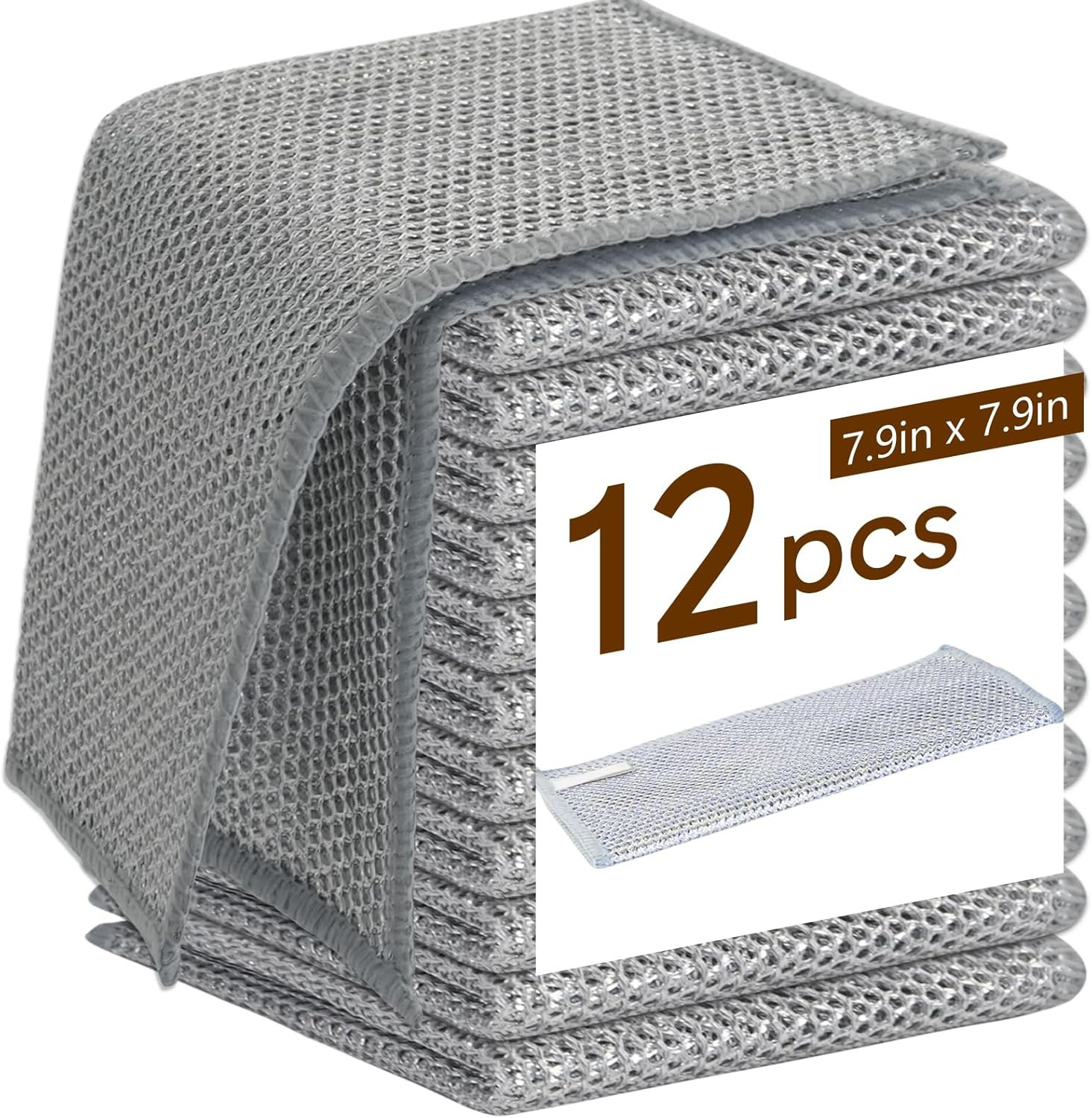 12 Pcs New Upgrade 3-Layer Metal Dish Cloth, No Scratches and No Odor, Multipurp