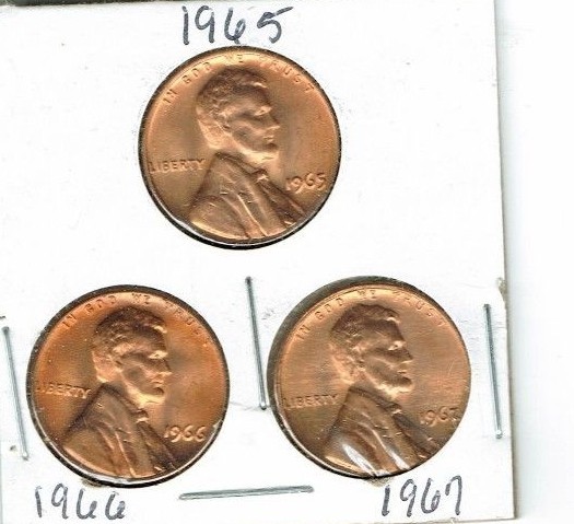 1965-1966-1967 Three Brilliant Uncirculated  Business Strike Cent Coin Types!