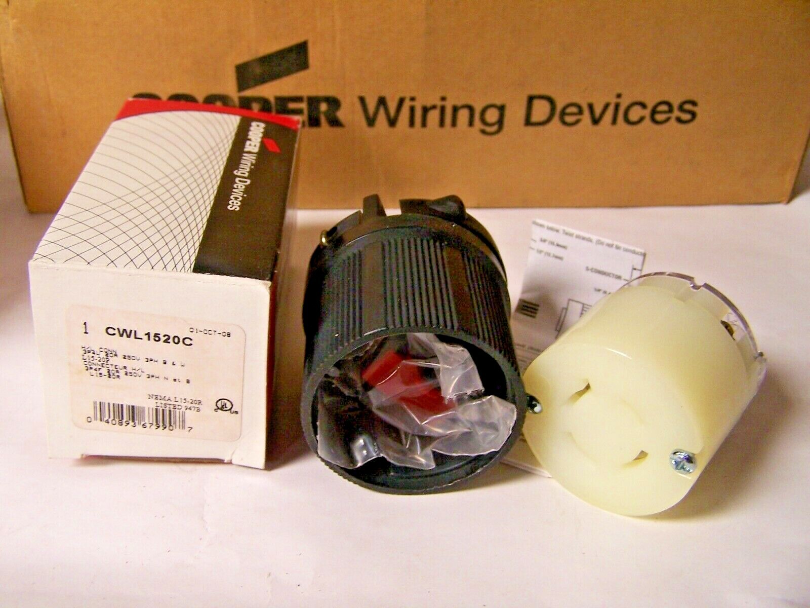 🔥NEW COOPER 20 AMP TWIST TURN LOCKING PLUG 250 VAC 3P 4W CWL1520C