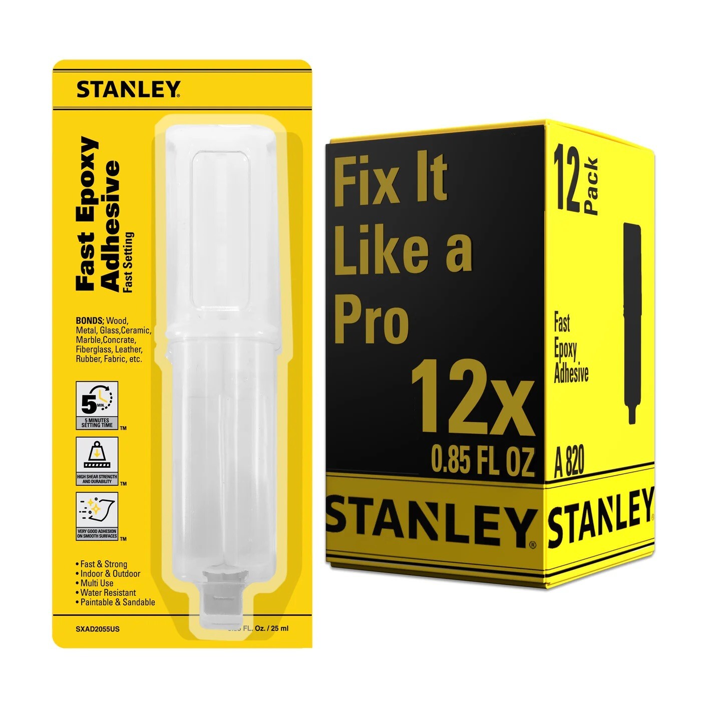 Stanley Fast Epoxy Adhesive - Quick-Setting Multi-Surface Glue, 0.85oz 12 Pack