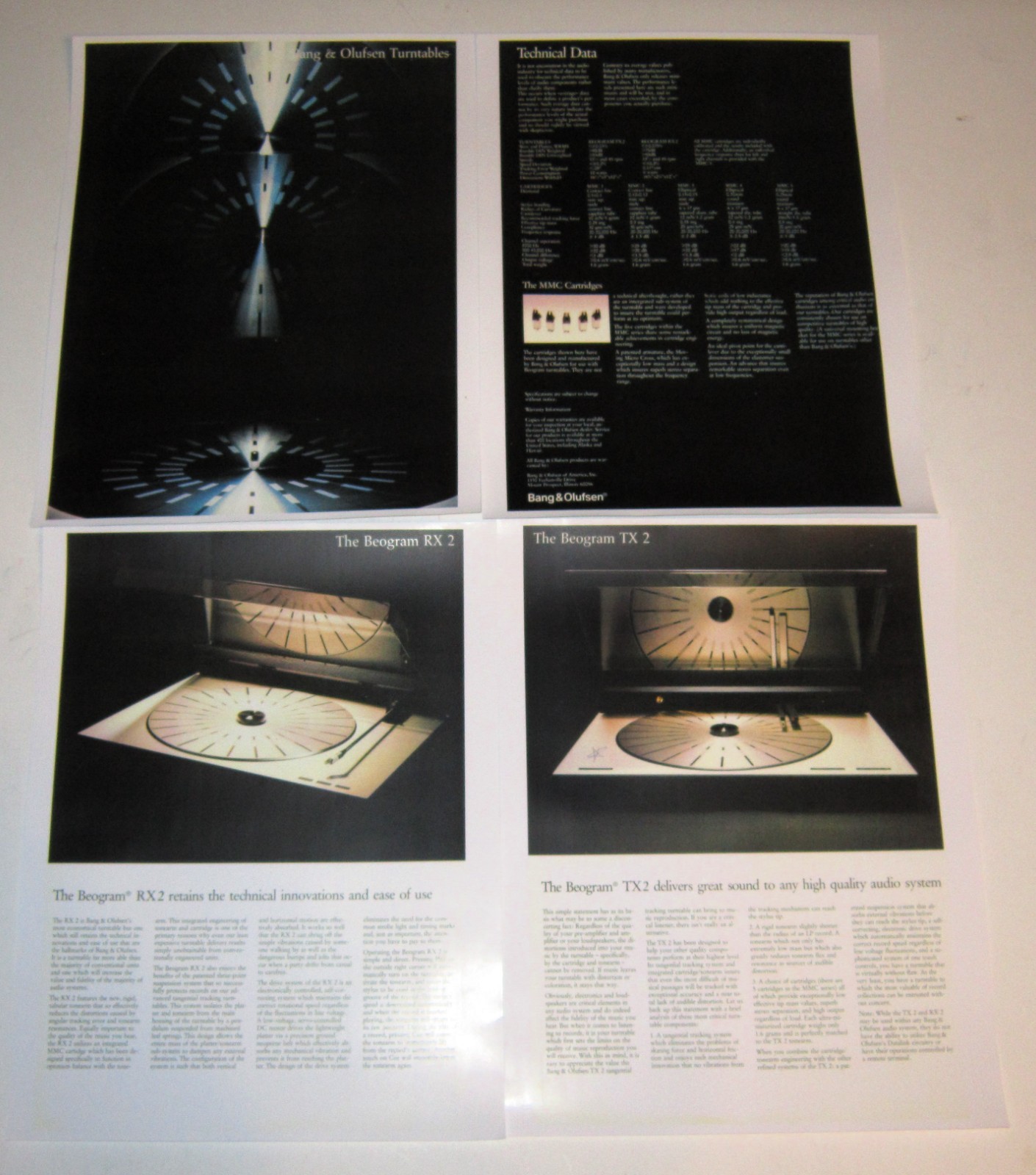 Bang & Olufsen Beogram TX2 Turntable RX2 Brochure Specs, 4 pages '80's