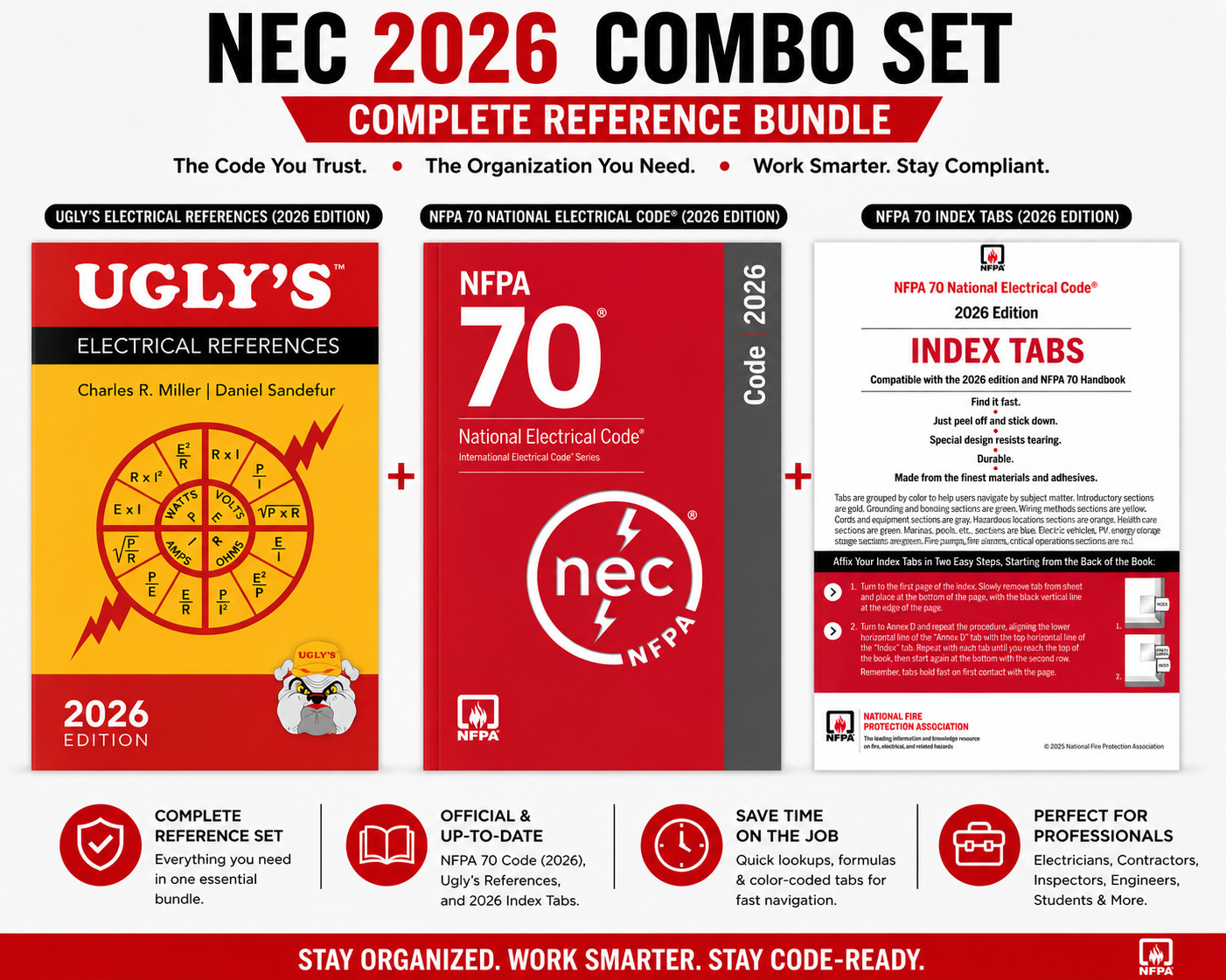 NFPA 70 NEC 2026 + Ugly's 2026 + 2026 Index Tabs Combo Set