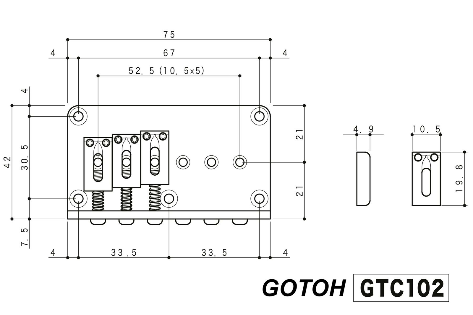 GOTOH GTC102 String Through Fixed Bridge w/ Steel Saddles