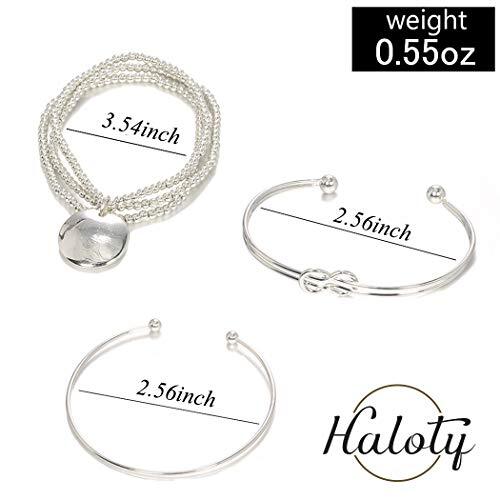 Boho Layered Knot Bangle Stackable Bracelets Silver Dainty Coin Beaded Hand