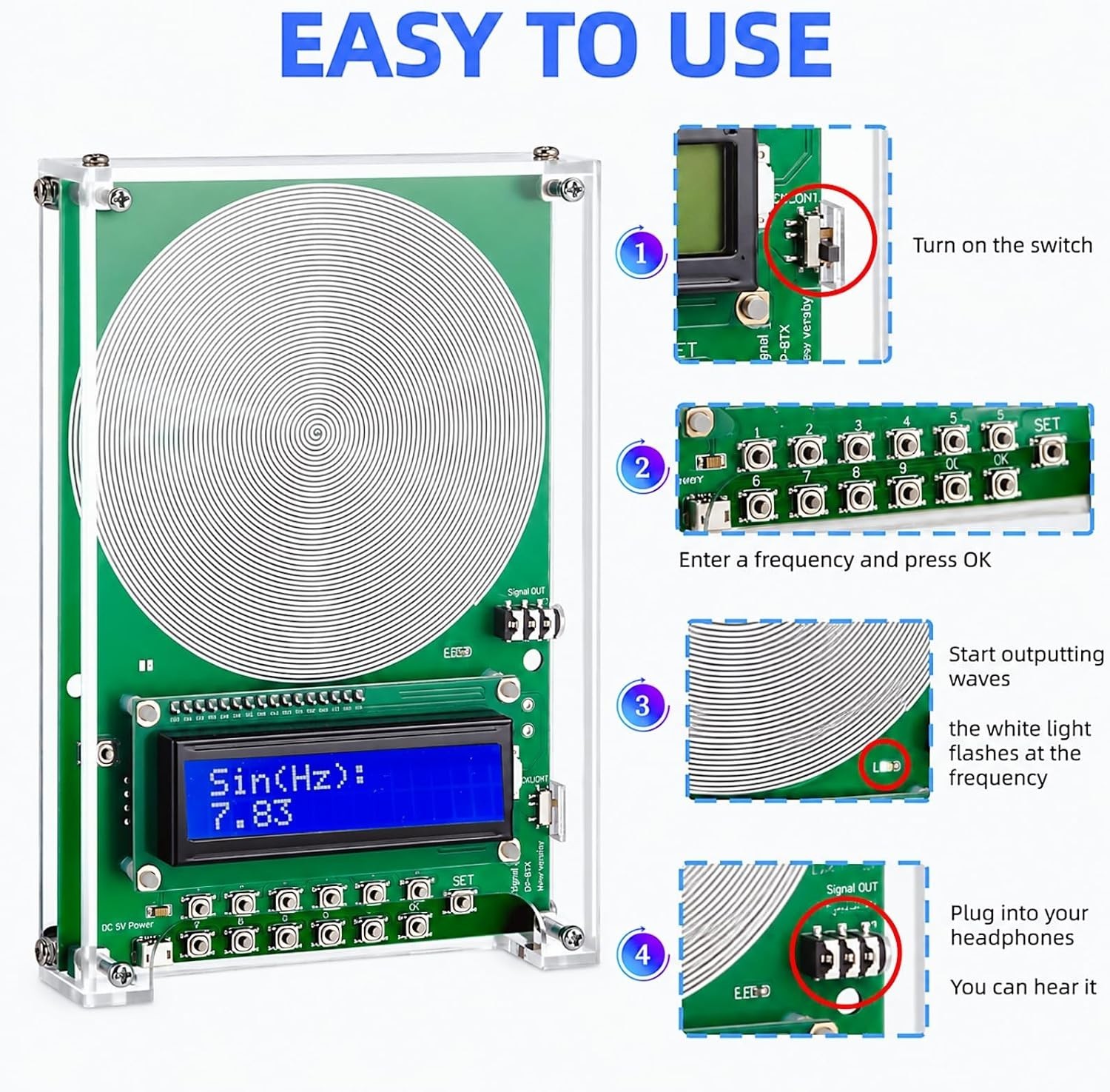 Lightweight USB Frequency Generator for Meditation and Relaxation with Display