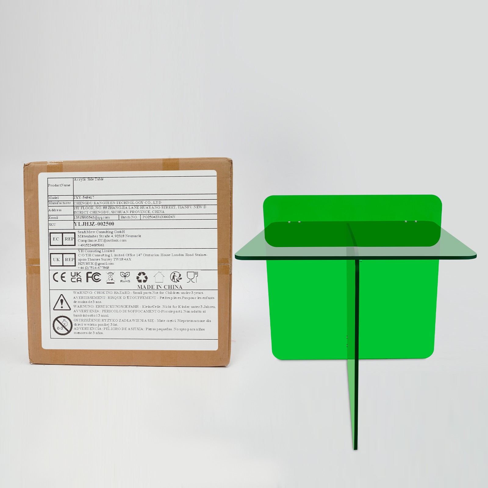 Free Standing End Table, Acrylic Side Table, Bedside Table Max Load 44.09lbs USA