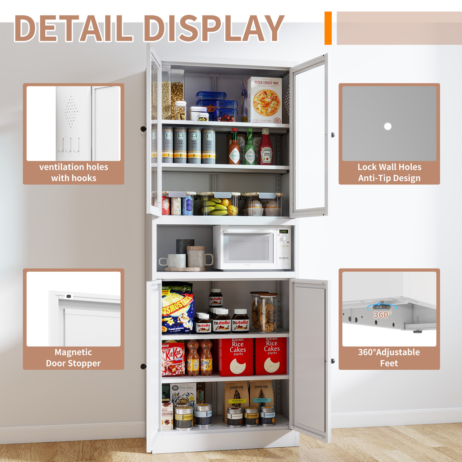 Metal Kitchen Pantry Cabinet - 72" Tall Storage with Adjustable Shelves , Heav