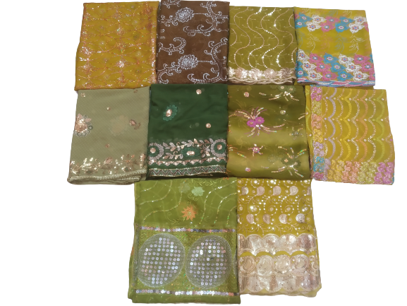 Antique Lot of 10 Indian Wedding Dupatta Golden Sequins Scarf Beaded Georgette L