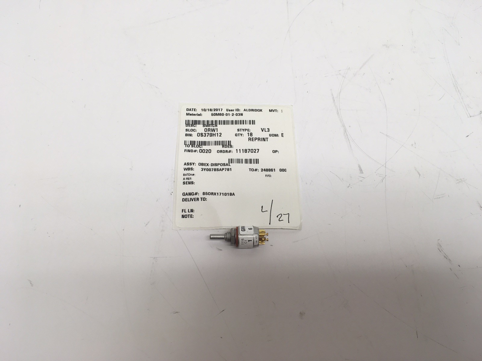 NEW Grayhill 50M60-01-2-03N Military Rotary Switch DP3T 3-Postition