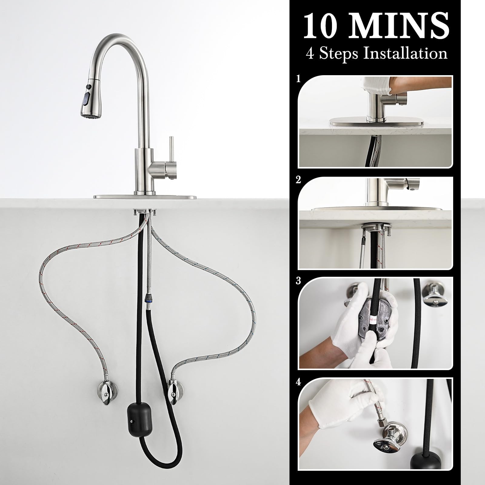 Kitchen Faucets Pull Down Sprayer, Brushed Nickel, Stainless Steel
