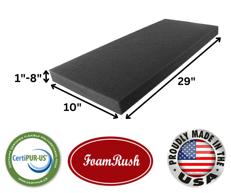 FoamRush 10" x 29" Charcoal High Density Upholstery Foam Cushion Medium Firm USA
