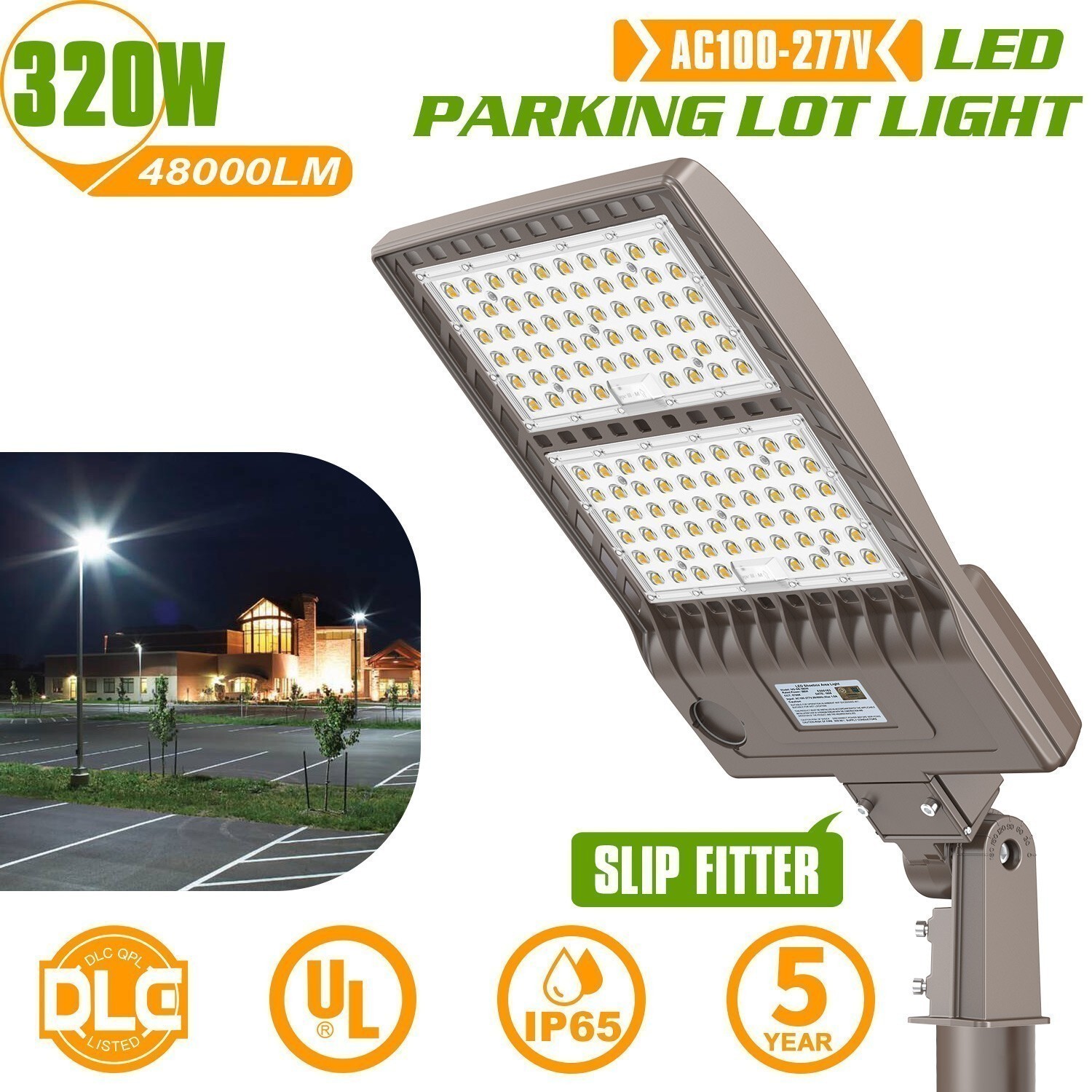 320W LED Parking Lot Pole Light Shoebox Fixture Commercial Outdoor Lighting IP65