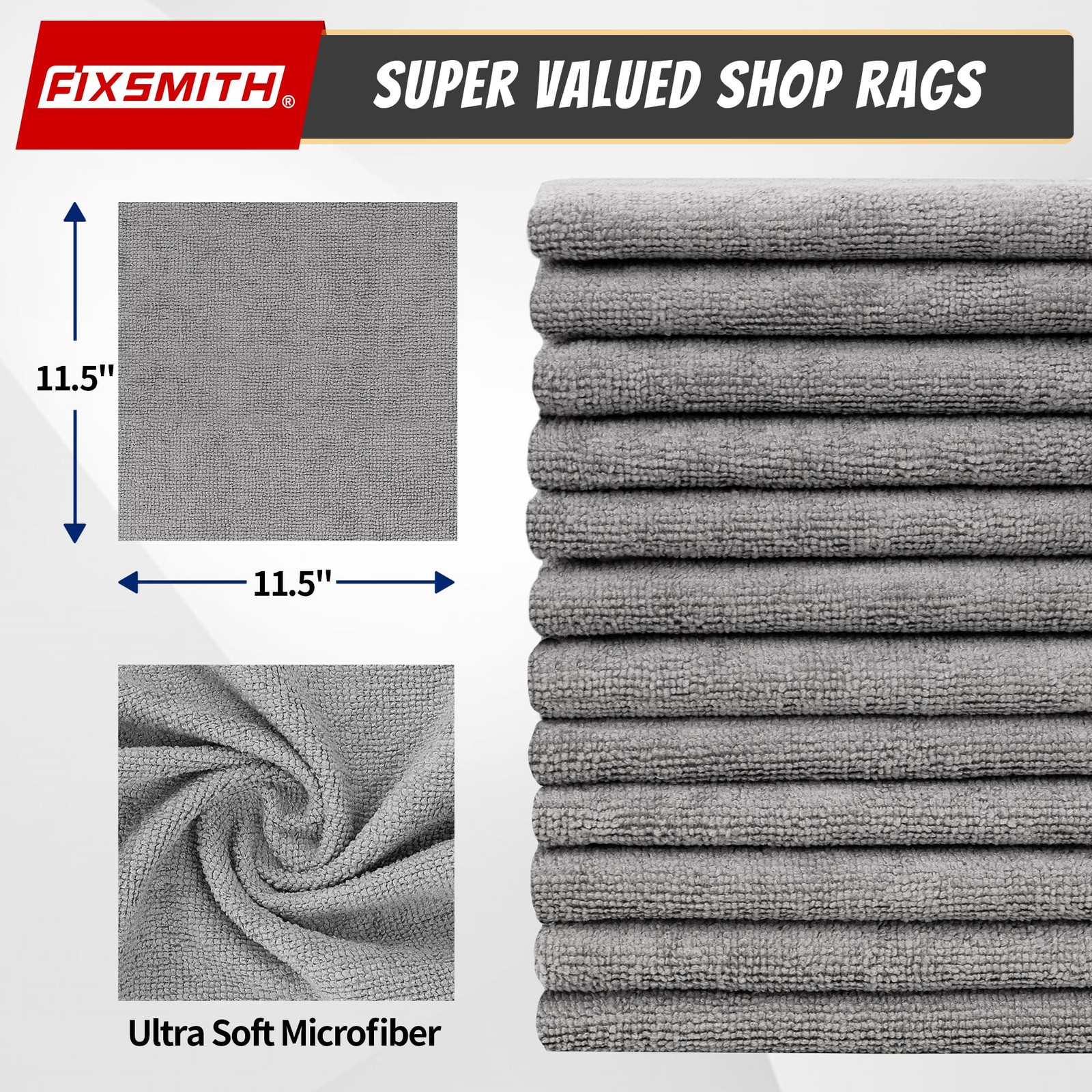 Shop Towels, Pack of 200, Grey Microfiber Cleaning Cloth Bulk, Microfiber Tow...