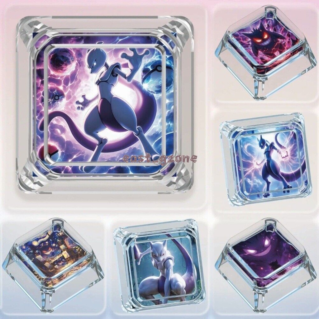 for Mewtwo Cherry MX Keyboard Gifts Anime Cross Shaft Transparent Shine Keycaps