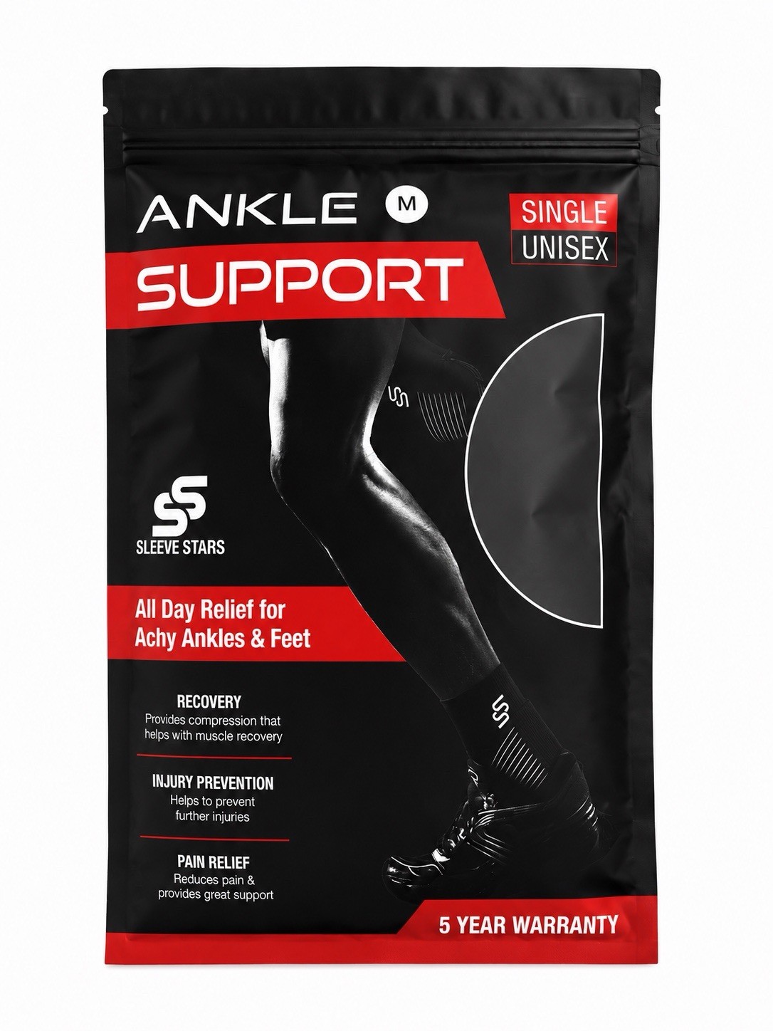 Ankle Support Sleeve-Sleeve Stars- Black Medium Size