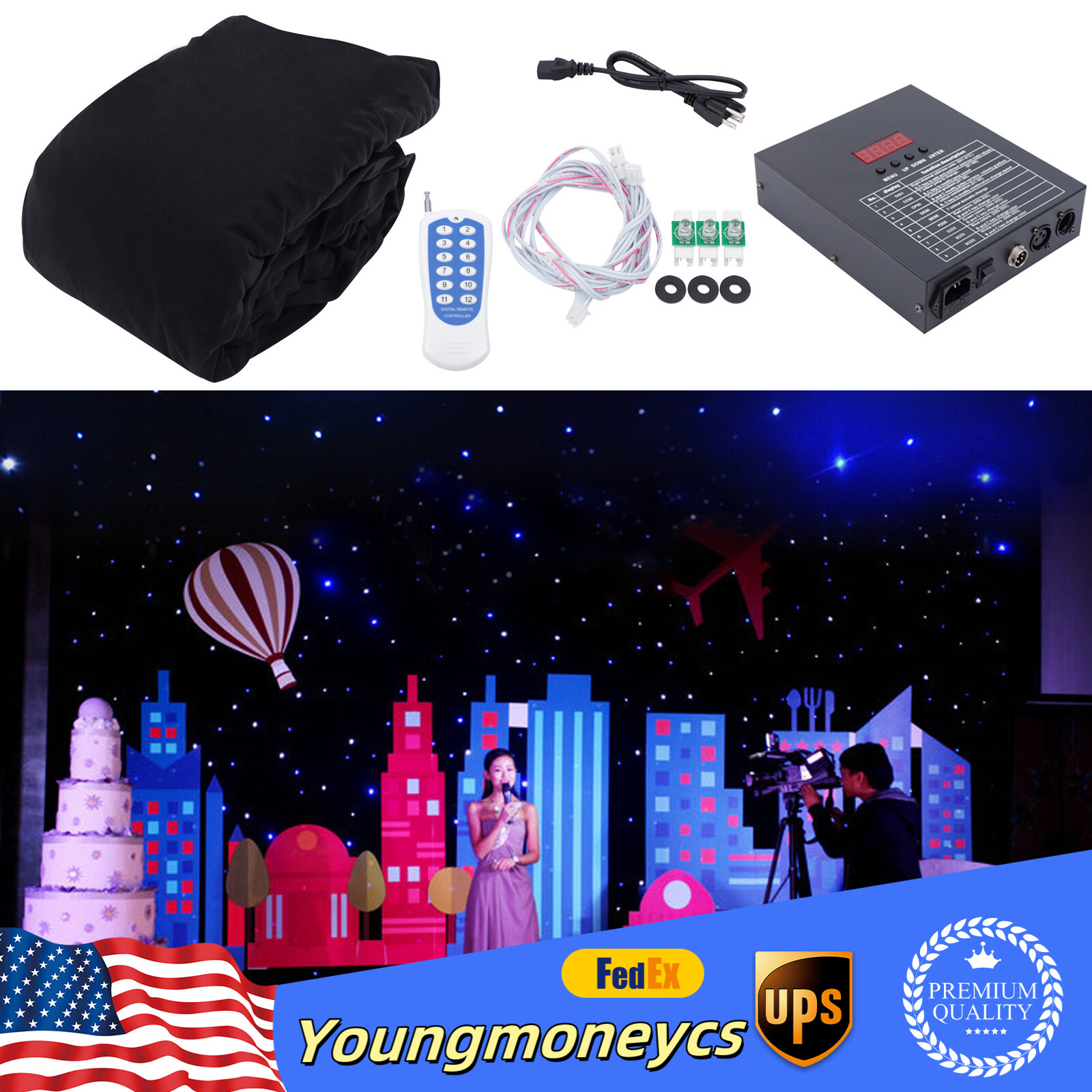 3*4 M Led Backdrop Curtain White & Blue Starlight Background Stage Curtain