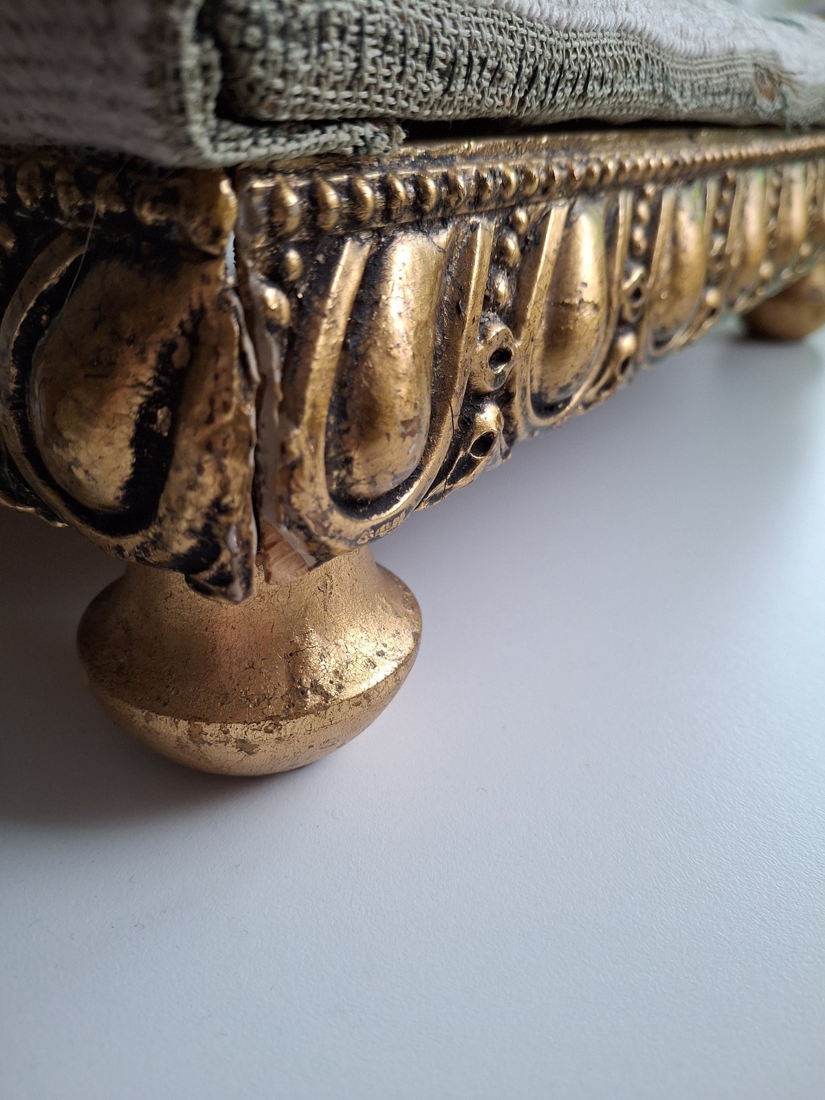 Petit point foot rest gilt foot stool vintage sweden