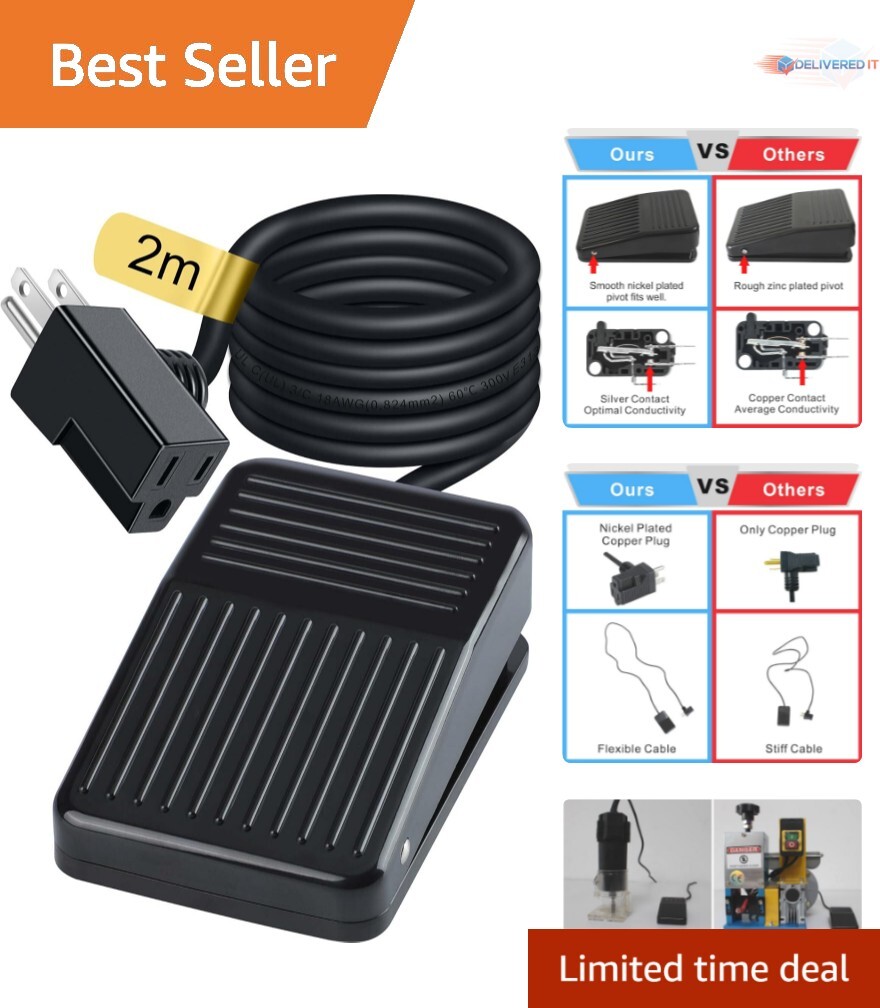 Compact 15A Foot Switch with Flexible Cable - Perfect for Scroll Saw and More