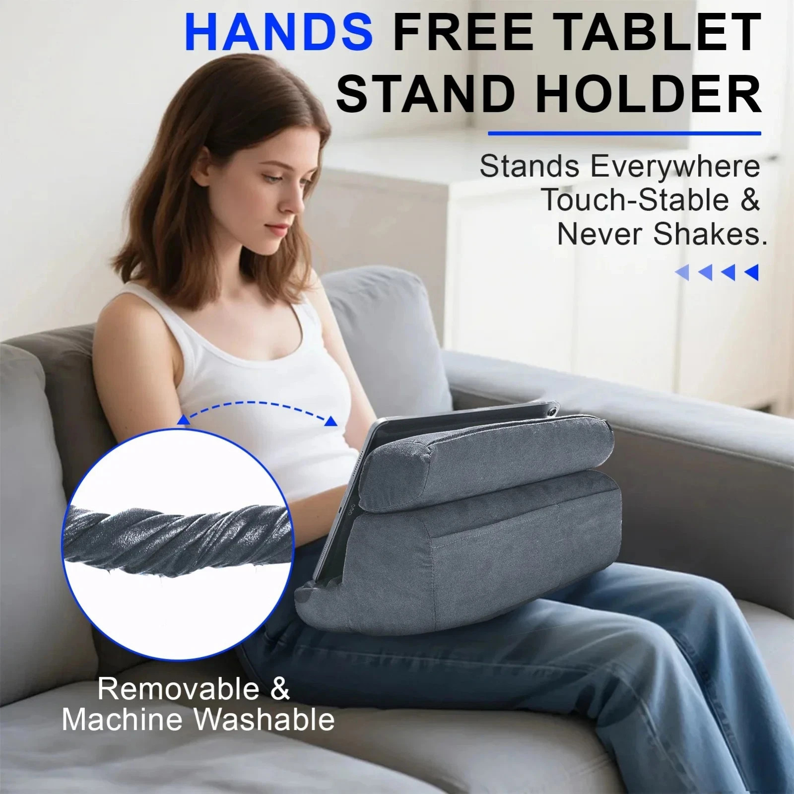 1 pc Tablet Pillow Holder Foldable iPad Stand for Lap Bed Desk with Pocket