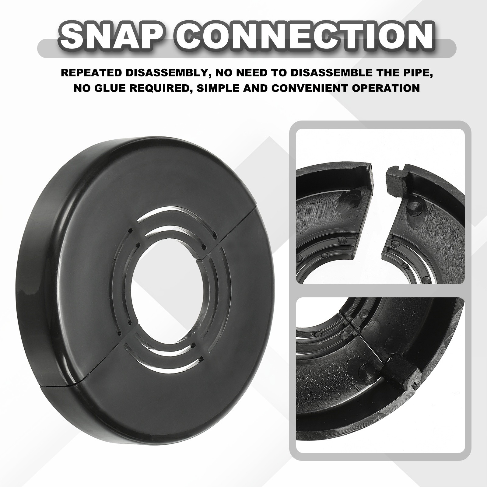 4pcs Wall Split Flange 0.39" Plastic Round Split Flange Pipe Cover, Black