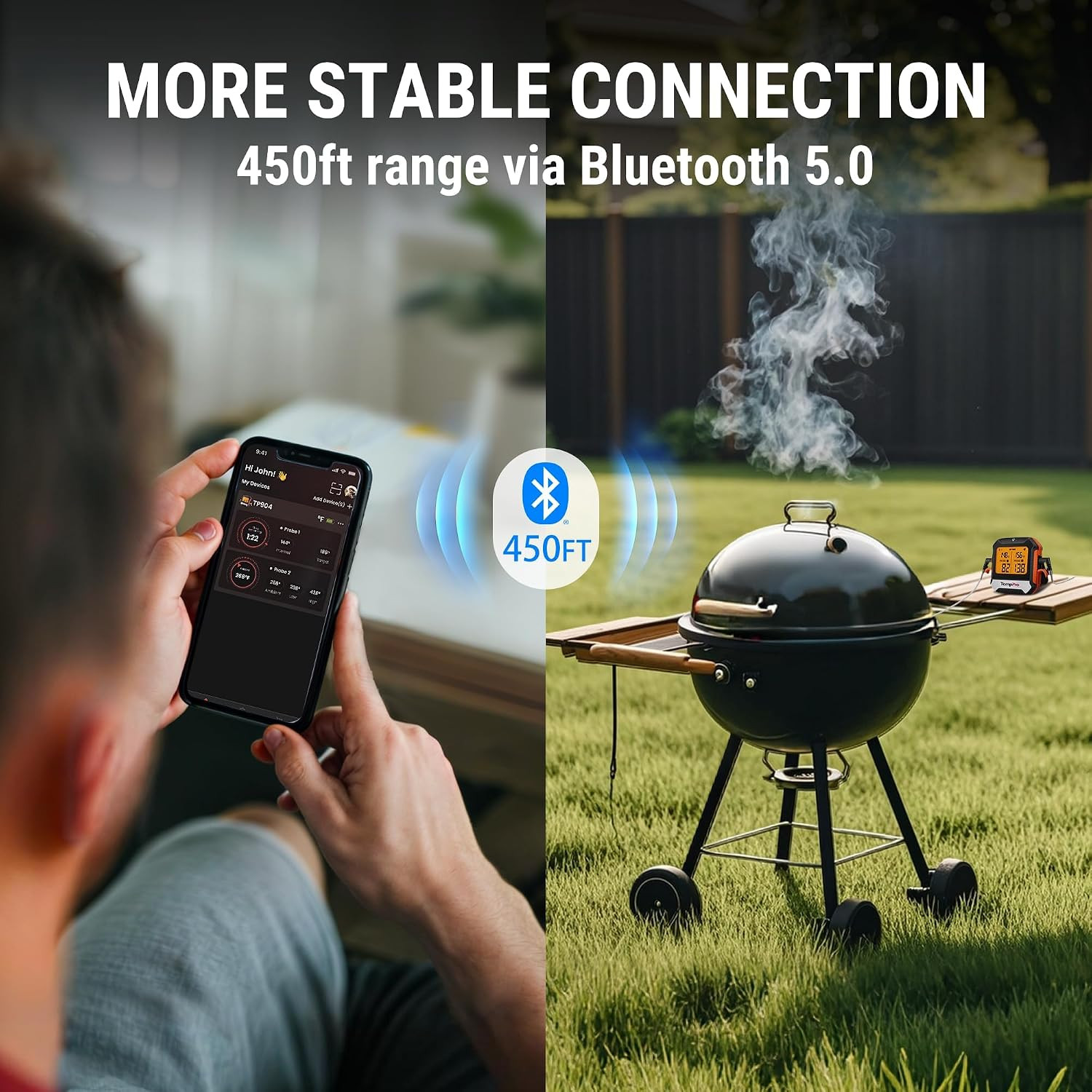 Temppro Tempsync 450Ft Bluetooth Meat Thermometer for Oven with 2 Probes | High