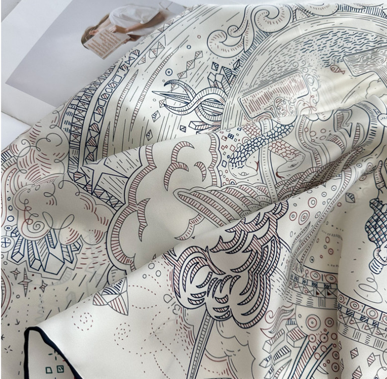 Pure 18 Momme Twill Silk Wrap Scarf Bandanna carriage Print Square Shawl 35'’new