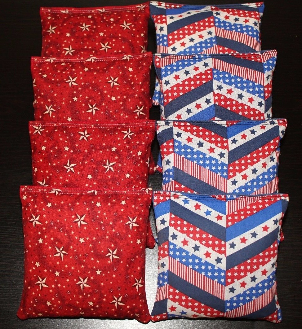 Patriotic AMERICAN STARS Blue & Red Cornhole Bean Bags ACA Regulation Quality!!
