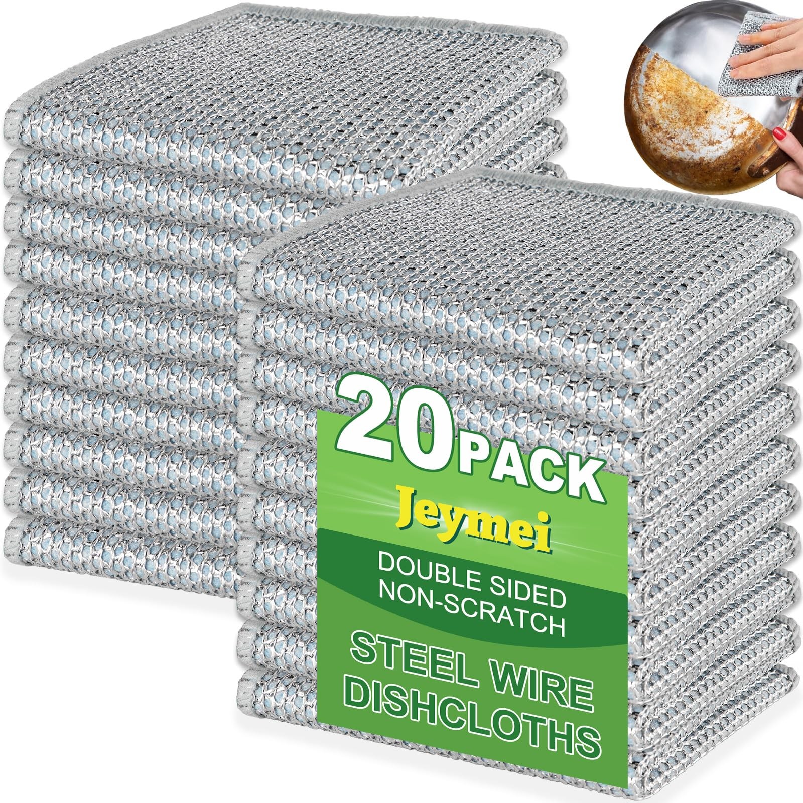 Jeymei 20pcs Non Scratch Wire Dishcloth Multipurpose Wire Dishwashing Rag for...