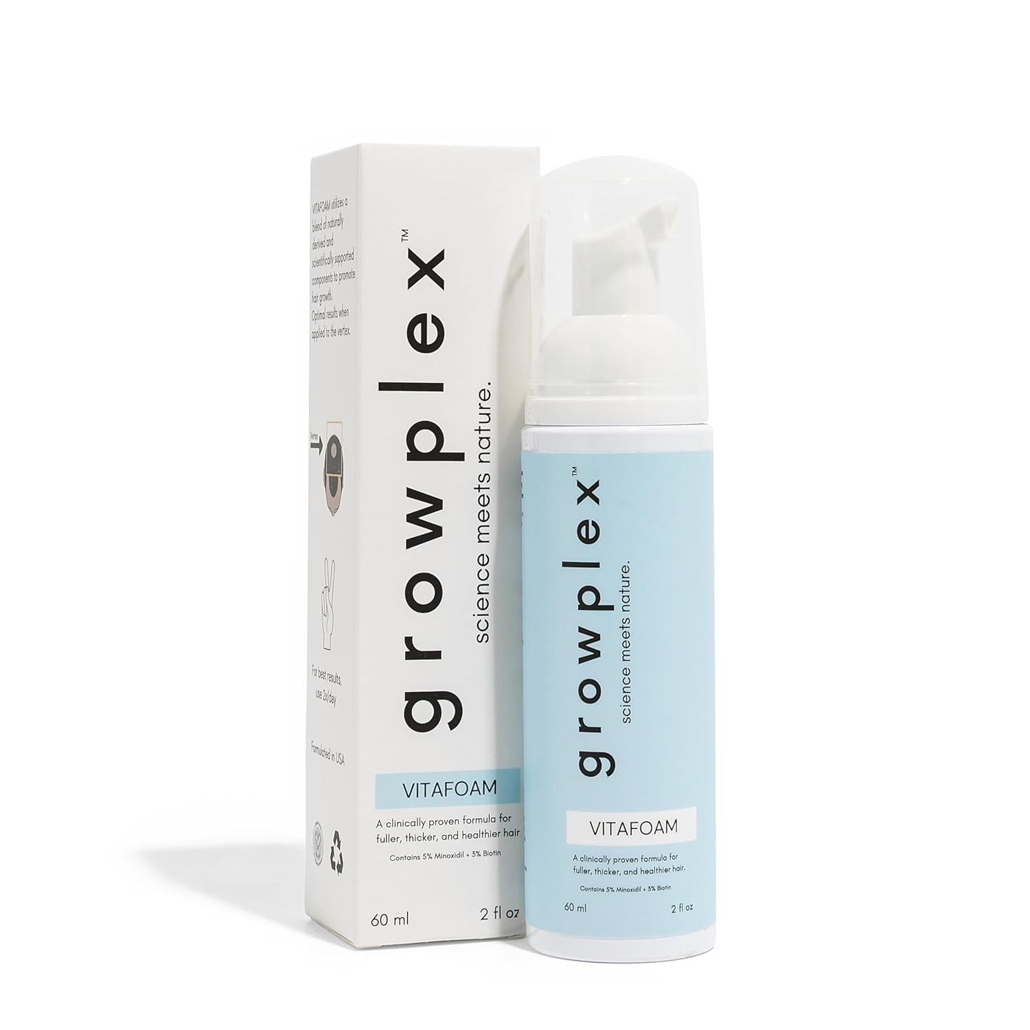 Growplex Vitafoam 5% Minoxidil Foam For Men & Women, Dht Blocking Minoxidil For