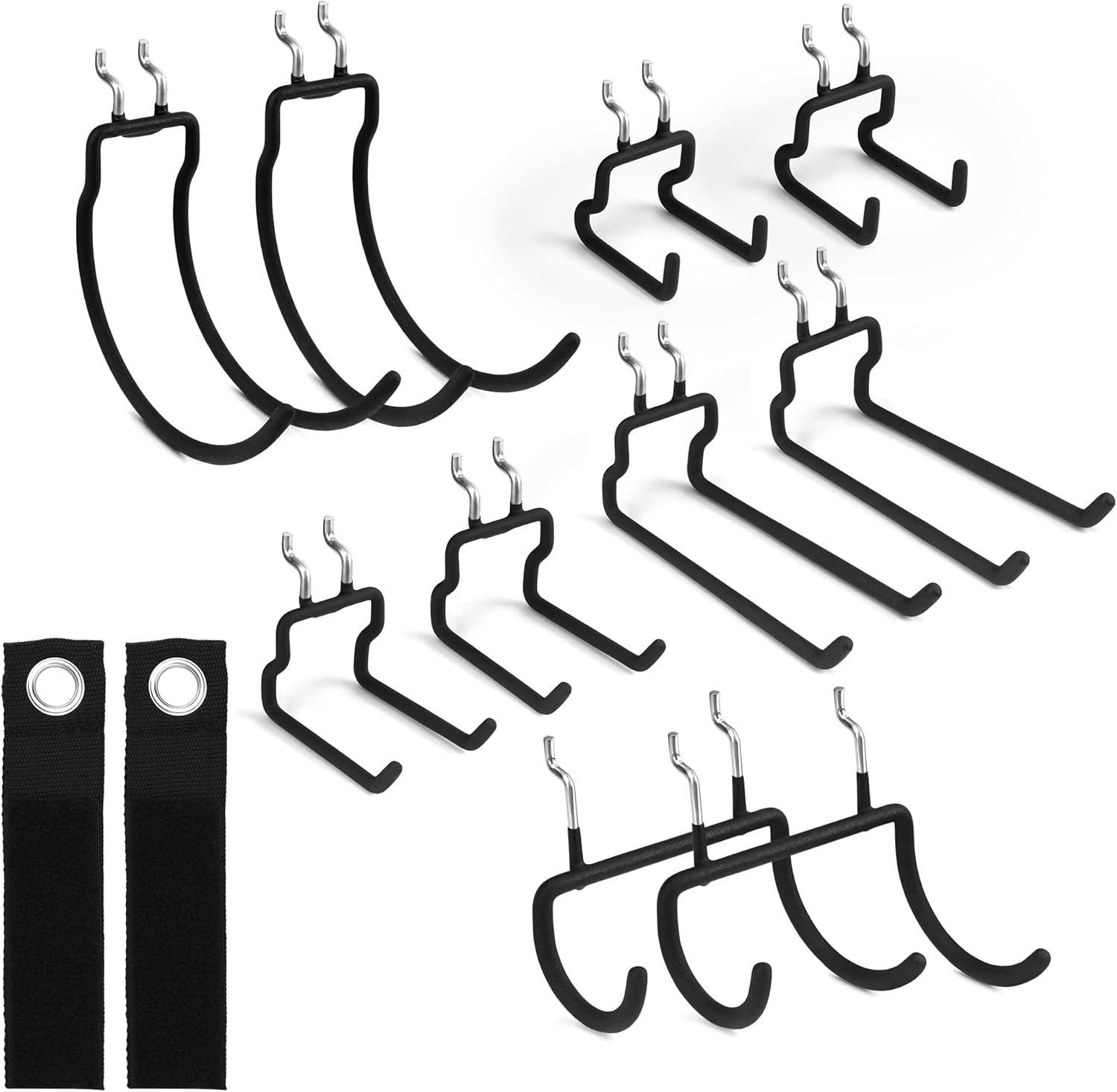 12-Piece Pegboard Hooks with Extension Straps, Heavy Duty Organizer Pegboard ...