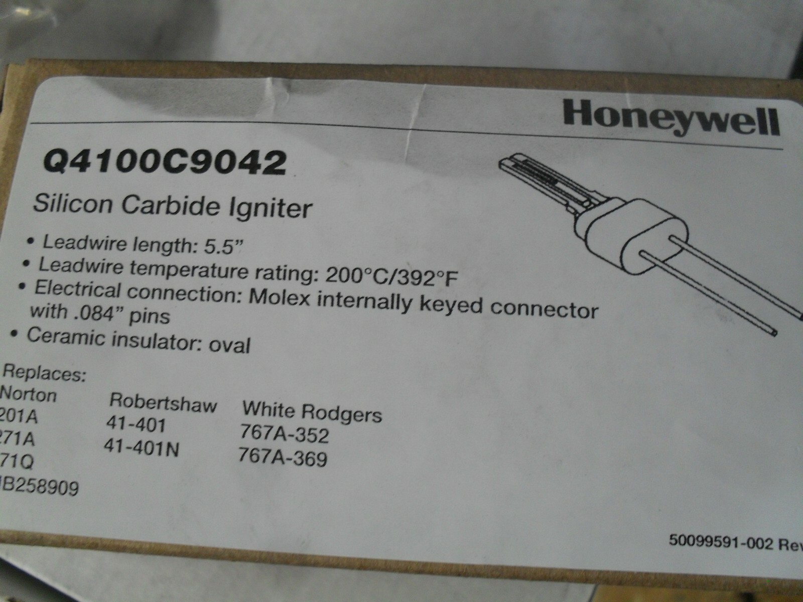Honeywell Q4100C9042 Silcon Carbide 5.5" Hot surface igniter