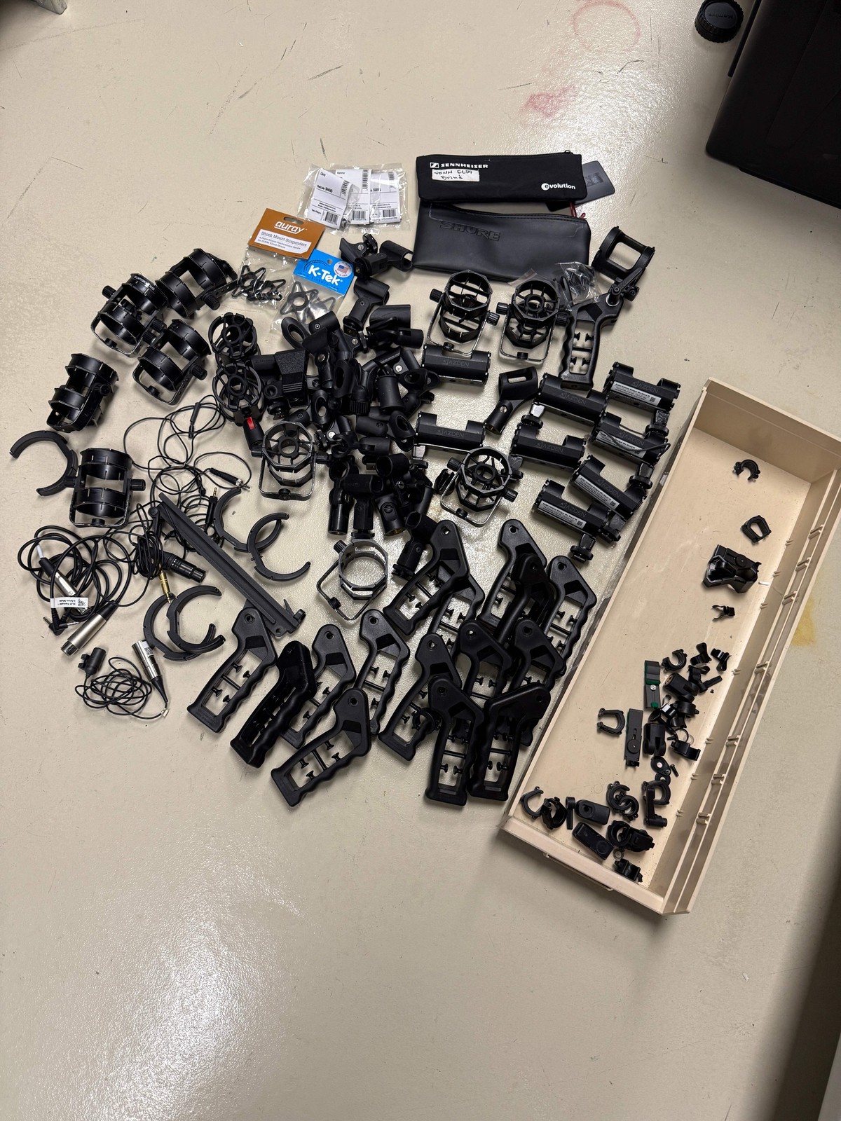 Large lot of Sennheiser, Azden, Audio Technica, Shure, auray microphone accessor