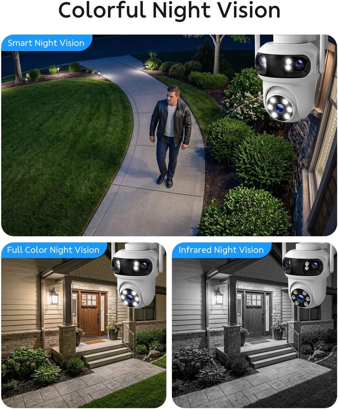 Outdoor Security Camera System 4 Cam 3K Wireless PTZ Auto Tracking Triple Lens