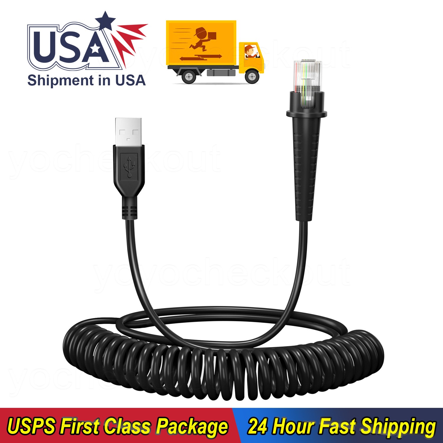 USB A to RJ45 Scanner Coiled Cable 3M For Honeywell MS7120 MS9540 MK7120 MS7120