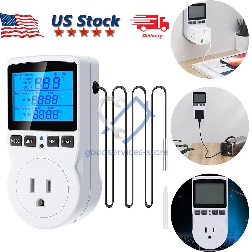 Digital Thermostat Outlet Plug Temperature Controller Heating Cooling with Probe