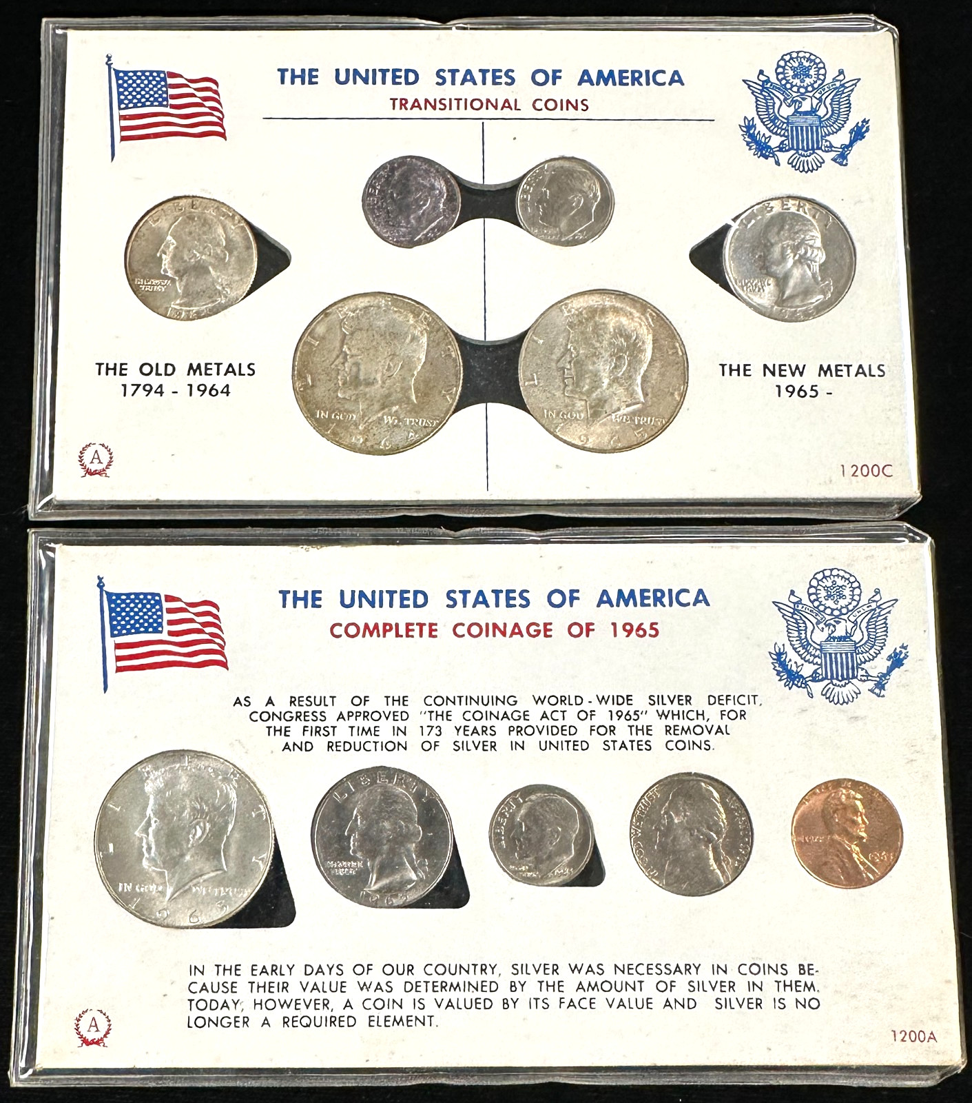1965 U.S.A. Coin Sets in Holders Including Transitional Coin Set
