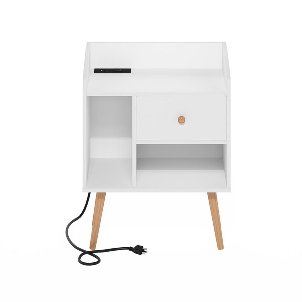 Pemberly Row Mid-Century End Table in Side Table with USB and White